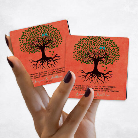 wedding Silhouette Parents Tree with Roots Distressed Orange Magnet Set MAG-1111