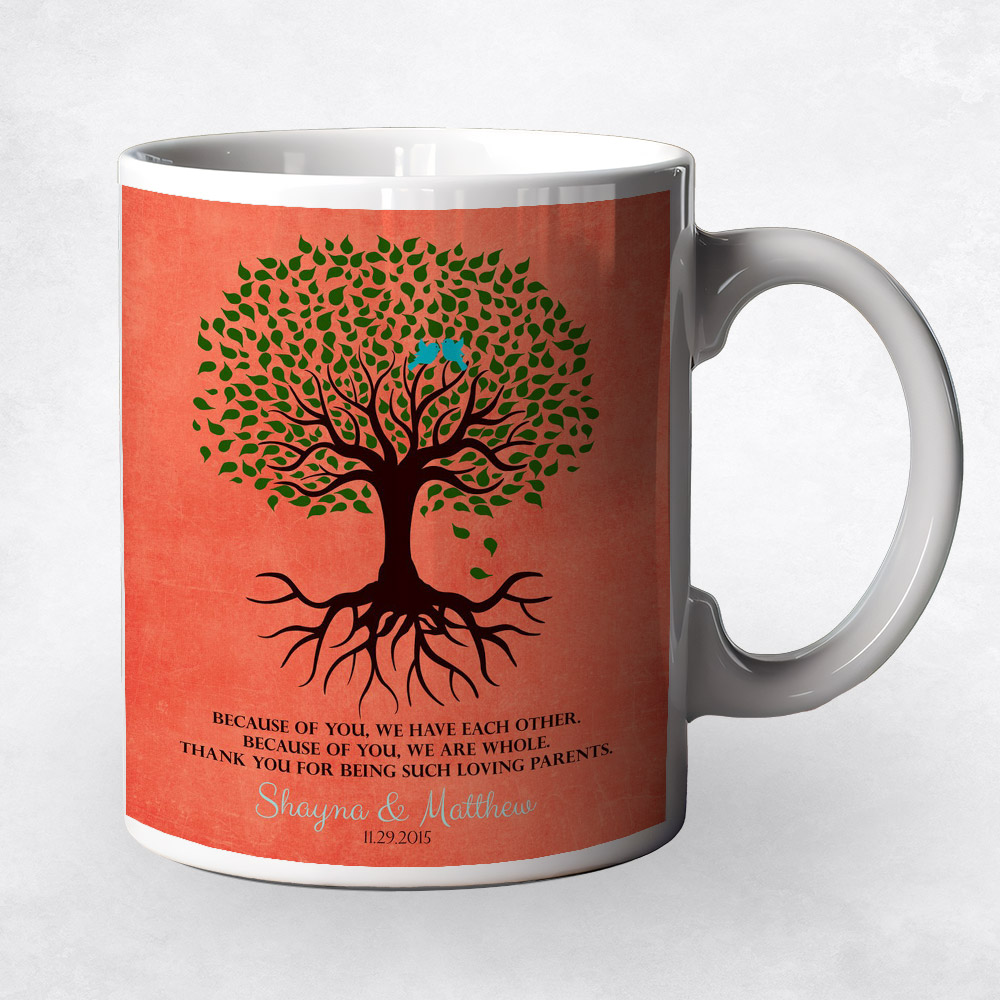 Closeup image of Silhouette Parents Tree with Roots  wedding Coffee Mug M-1111