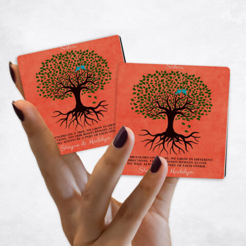 wedding Silhouette Sisters Tree with Roots Distressed Orange Magnet Set MAG-1112