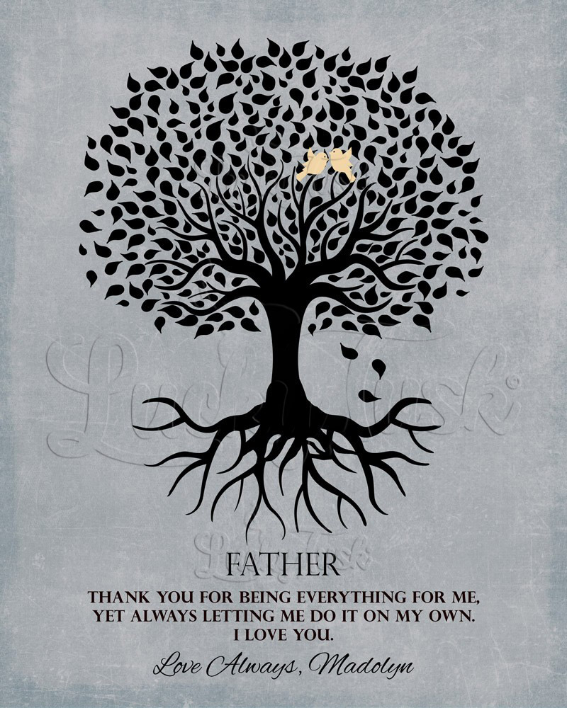 Silhouette Father Tree with Roots Quote on Gray Stone Father's Day Wall Plaque LTC-1113