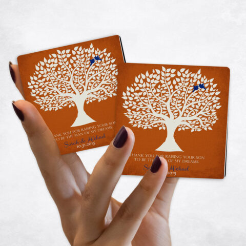 wedding White Silhouette Tree on Orange Distressed Magnet Set MAG-1114