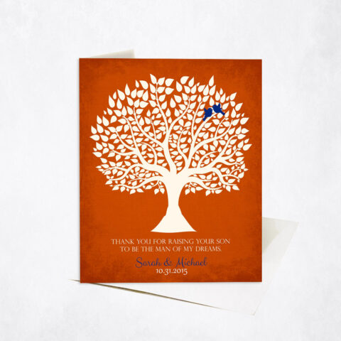 White Silhouette Tree Quote on Orange wedding Stationery Card-1114