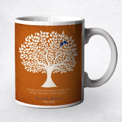 White Silhouette Tree on Orange wedding Coffee Mug M-1114