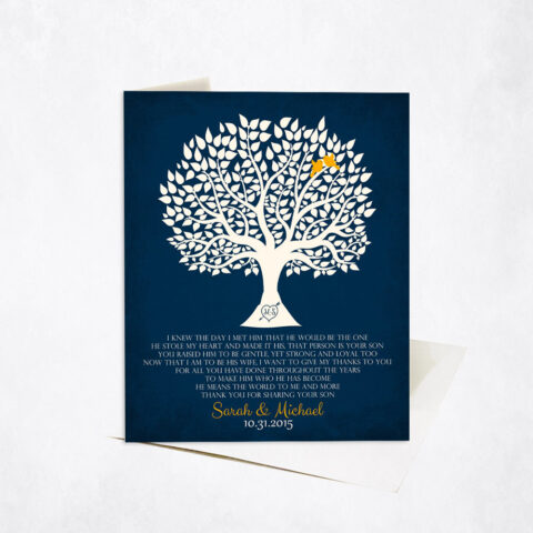 White Silhouette Tree Poem on Navy Blue wedding Stationery Card-1115