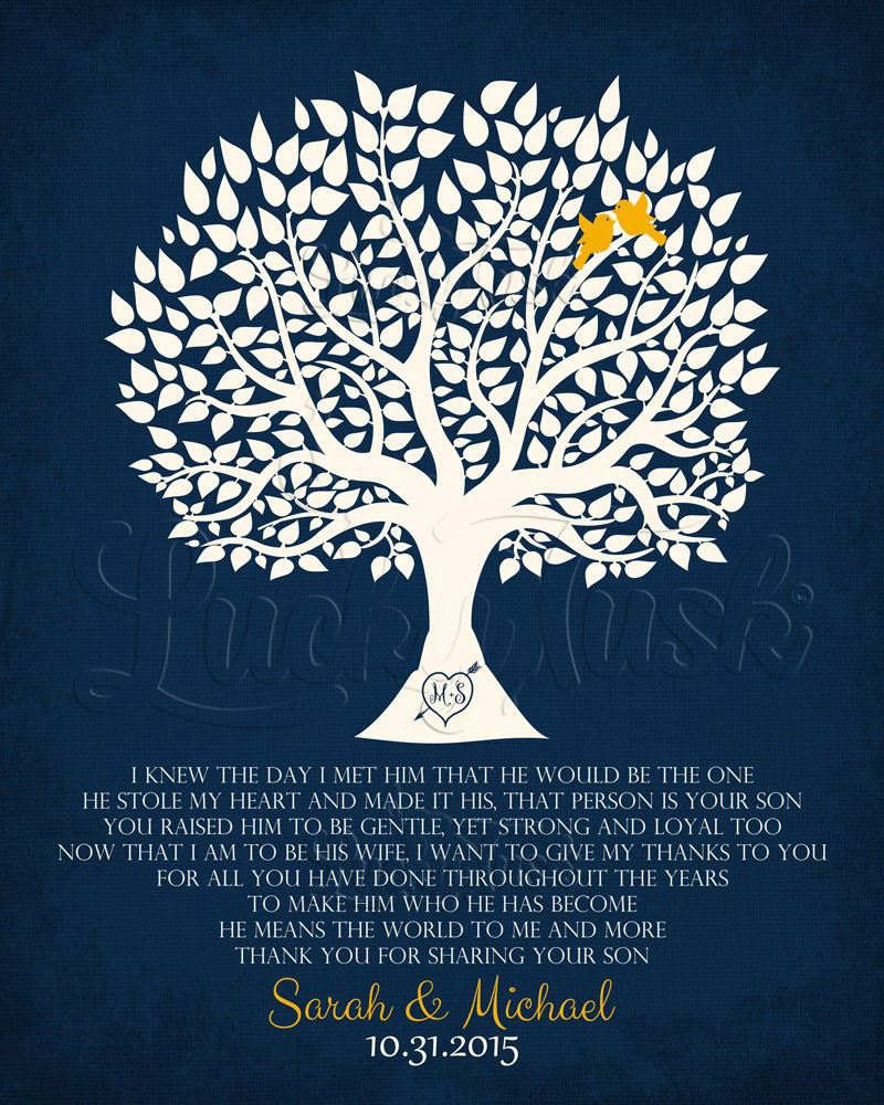 White Silhouette Tree Poem on Navy Blue Distressed wedding Wall Plaque LTC-1115