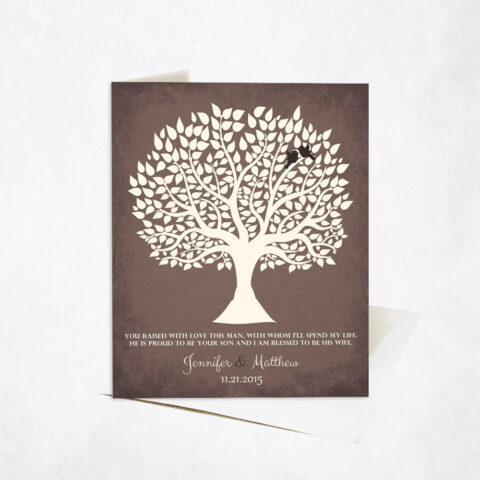 White Silhouette Tree Poem on Brown wedding Stationery Card-1116