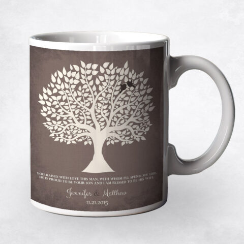 White Silhouette Tree on Brown wedding Coffee Mug M-1116