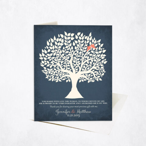 White Gratitude Tree Silhouette on Blue wedding Stationery Card-1117