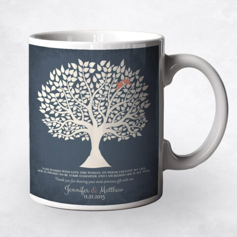 White Tree Silhouette on Blue wedding Coffee Mug M-1117