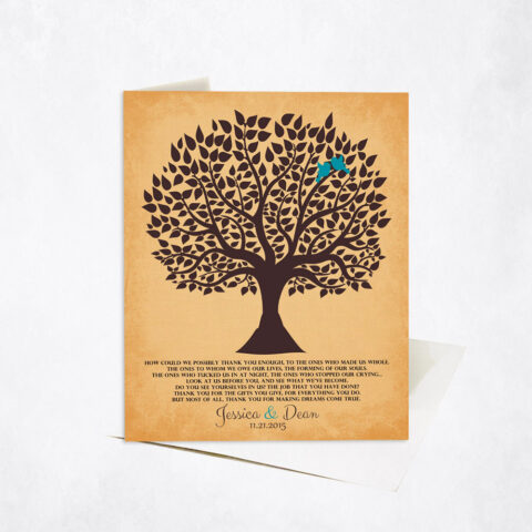 Brown Silhouette Tree Poem on Gold wedding Stationery Card-1118