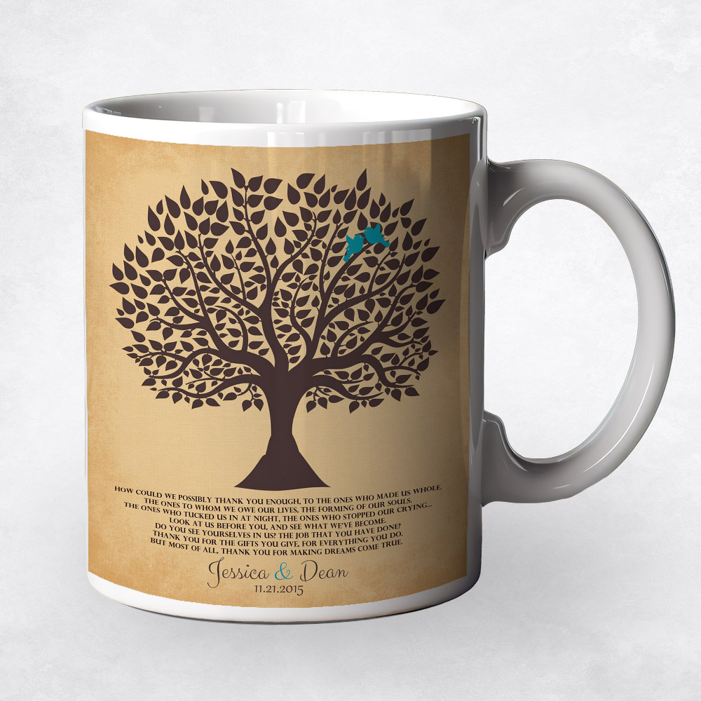 Closeup image of Brown Silhouette Tree on Gold  wedding Coffee Mug M-1118