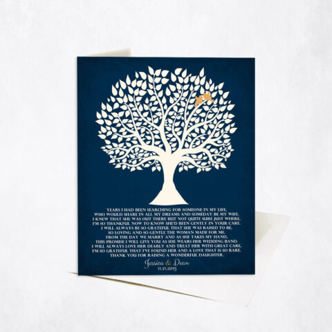 White Silhouette Tree Poem on Navy wedding Stationery Card-1119