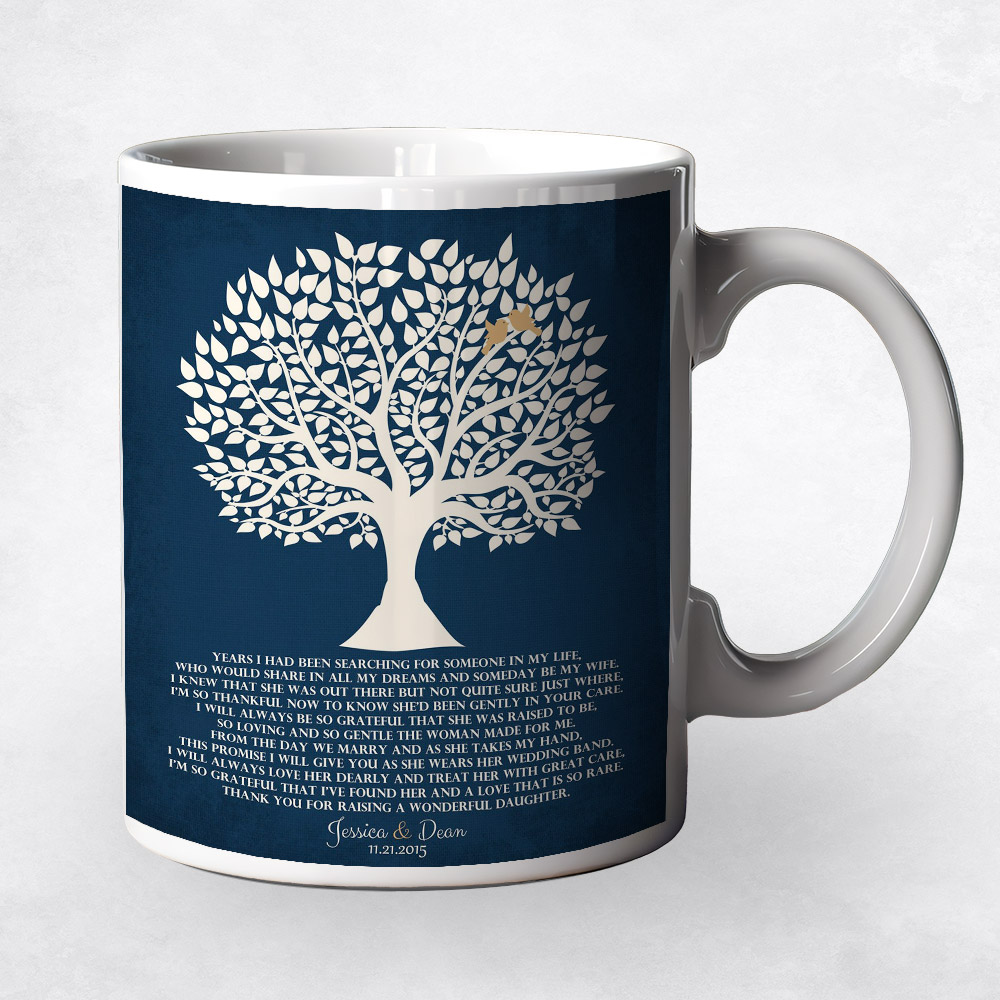 Closeup image of White Silhouette Tree on Navy  wedding Coffee Mug M-1119