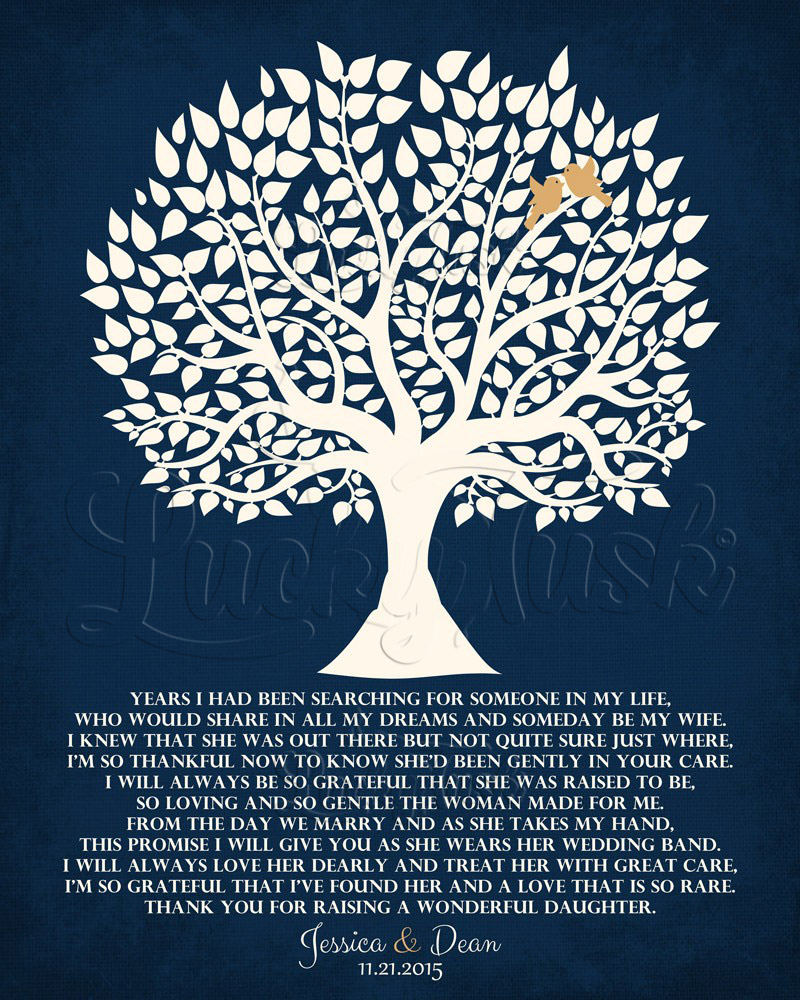 White Silhouette Tree Poem on Navy Distressed Linen wedding Wall Plaque LTC-1119