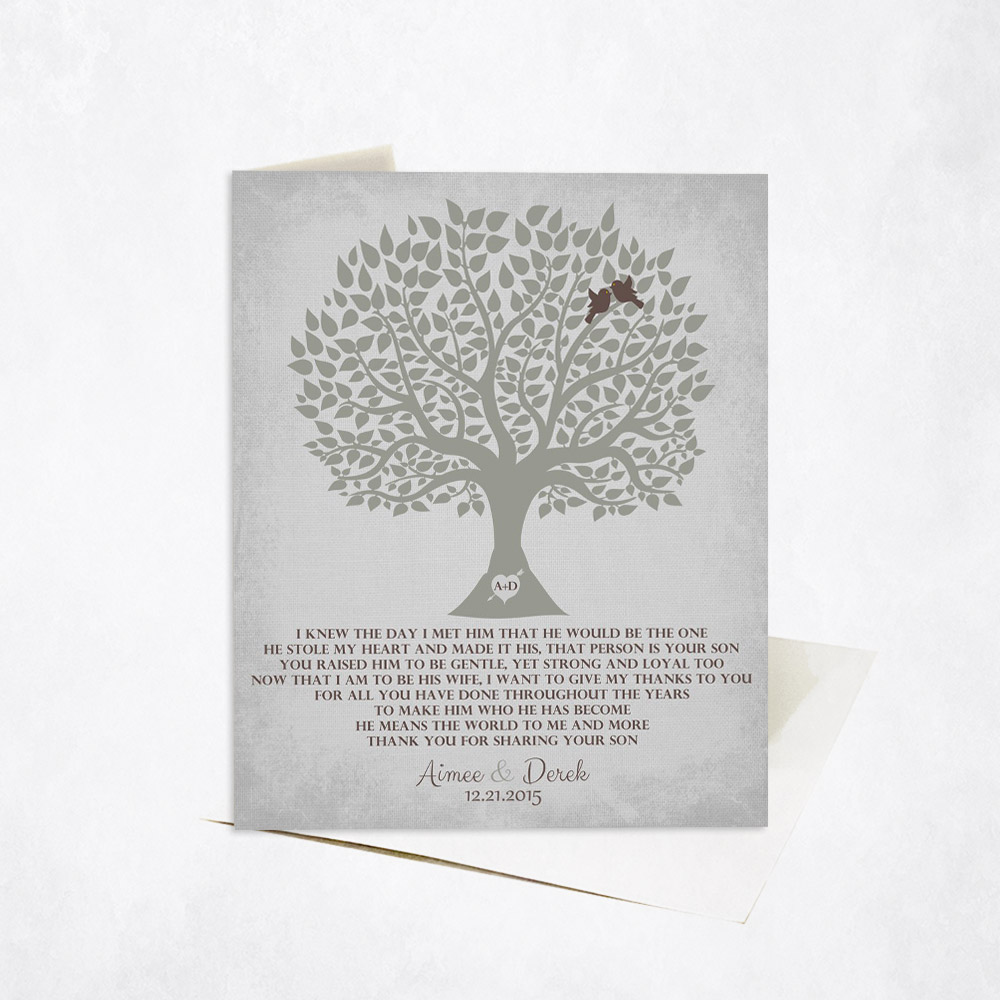 Picture of Shades of Gray Silhouette Tree Poem wedding Stationery Card C-1120