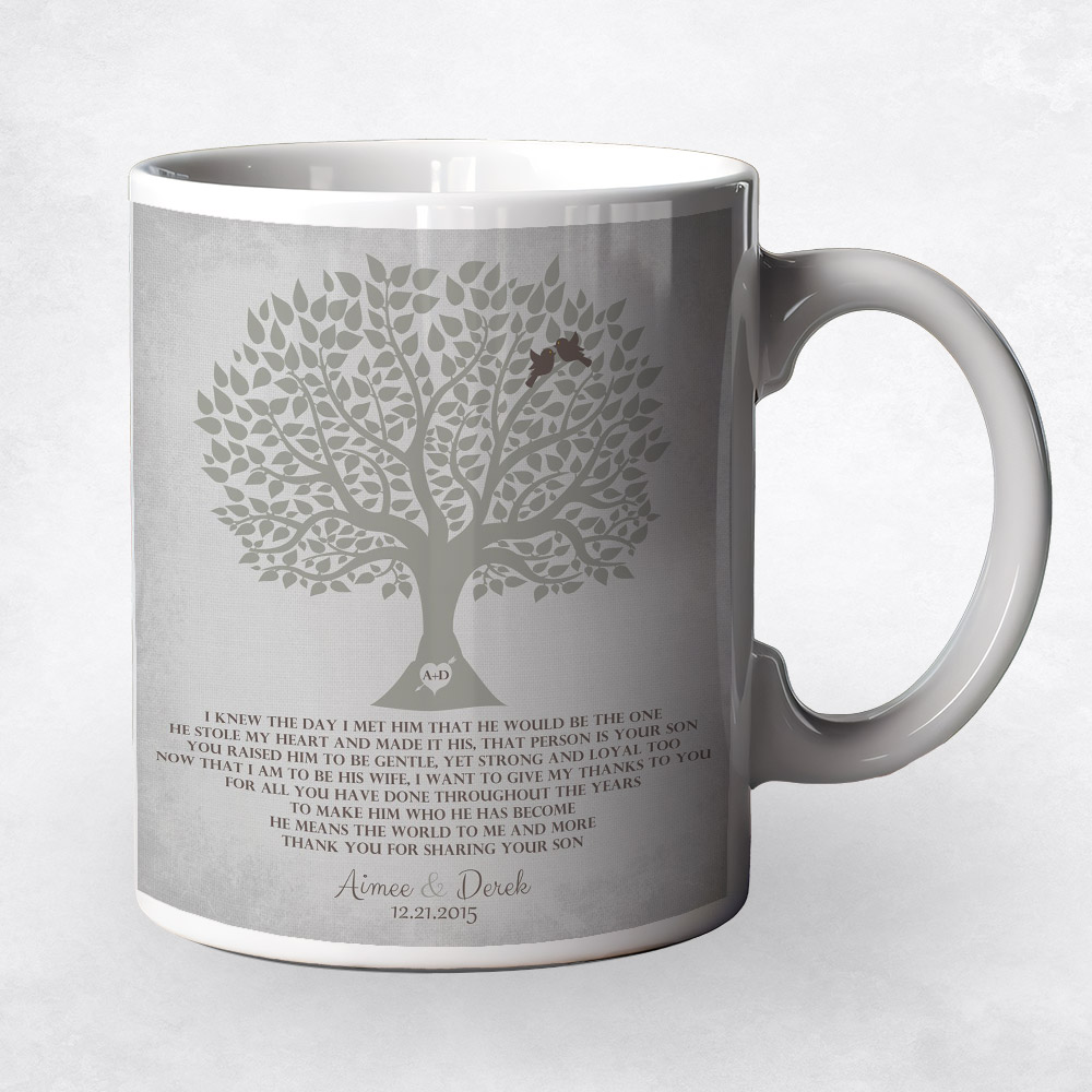 Closeup image of Shades of Gray Silhouette Tree  wedding Coffee Mug M-1120