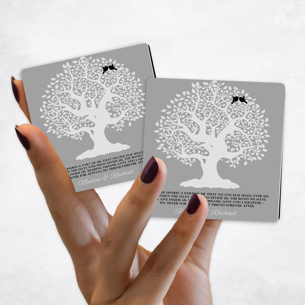 Close up picture of wedding White Crooked Tree for Sisters on Gray Magnet Set MAG-1121