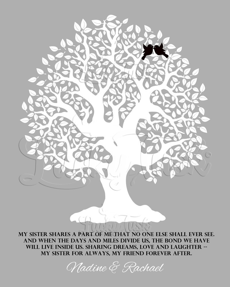 White Crooked Tree Poem for Sisters on Gray wedding Wall Plaque LTC-1121