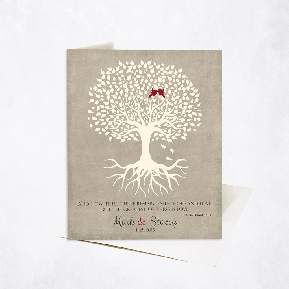 Picture of Corinthians 13-13 Tree with Roots 1st anniversary Stationery Card C-1123