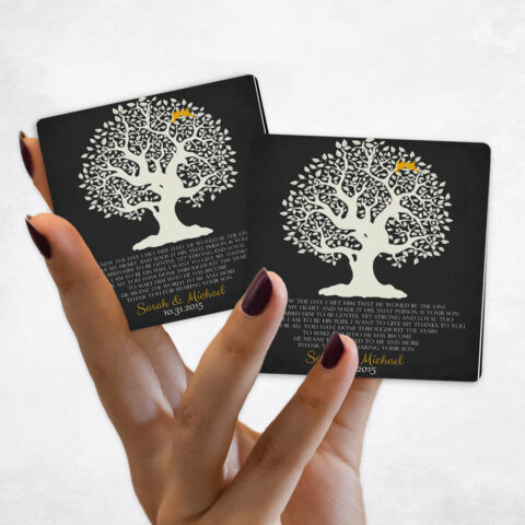 wedding White Crooked Tree on Black Distressed Linen Magnet Set MAG-1124