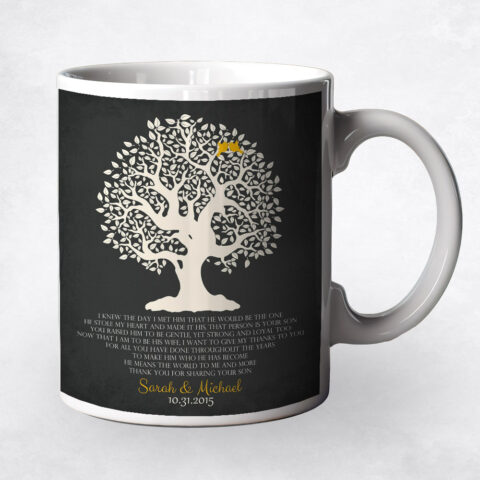 White Crooked Tree on Black wedding Coffee Mug M-1124