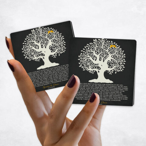 wedding White Crooked Tree on Black Distressed Linen Magnet Set MAG-1125