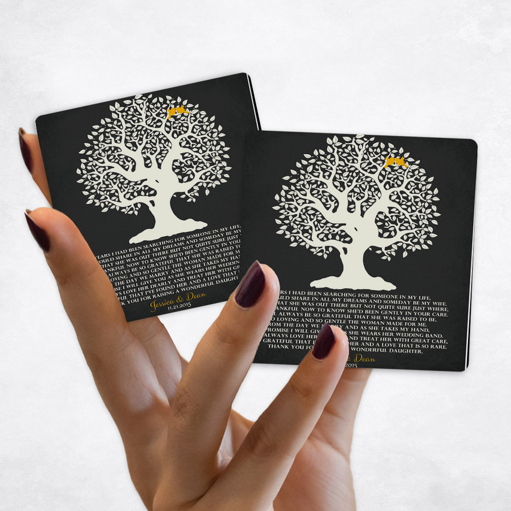 Close up picture of wedding White Crooked Tree on Black Distressed Linen Magnet Set MAG-1125