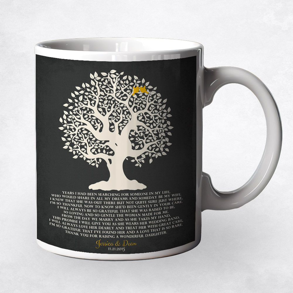 Closeup image of White Crooked Tree on Black  wedding Coffee Mug M-1125