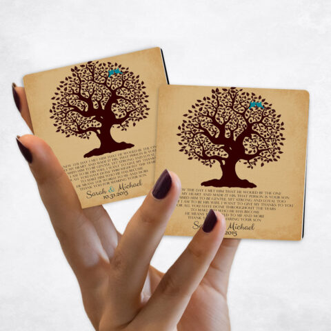 wedding Brown Crooked Tree on Gold Distressed Linen Magnet Set MAG-1126