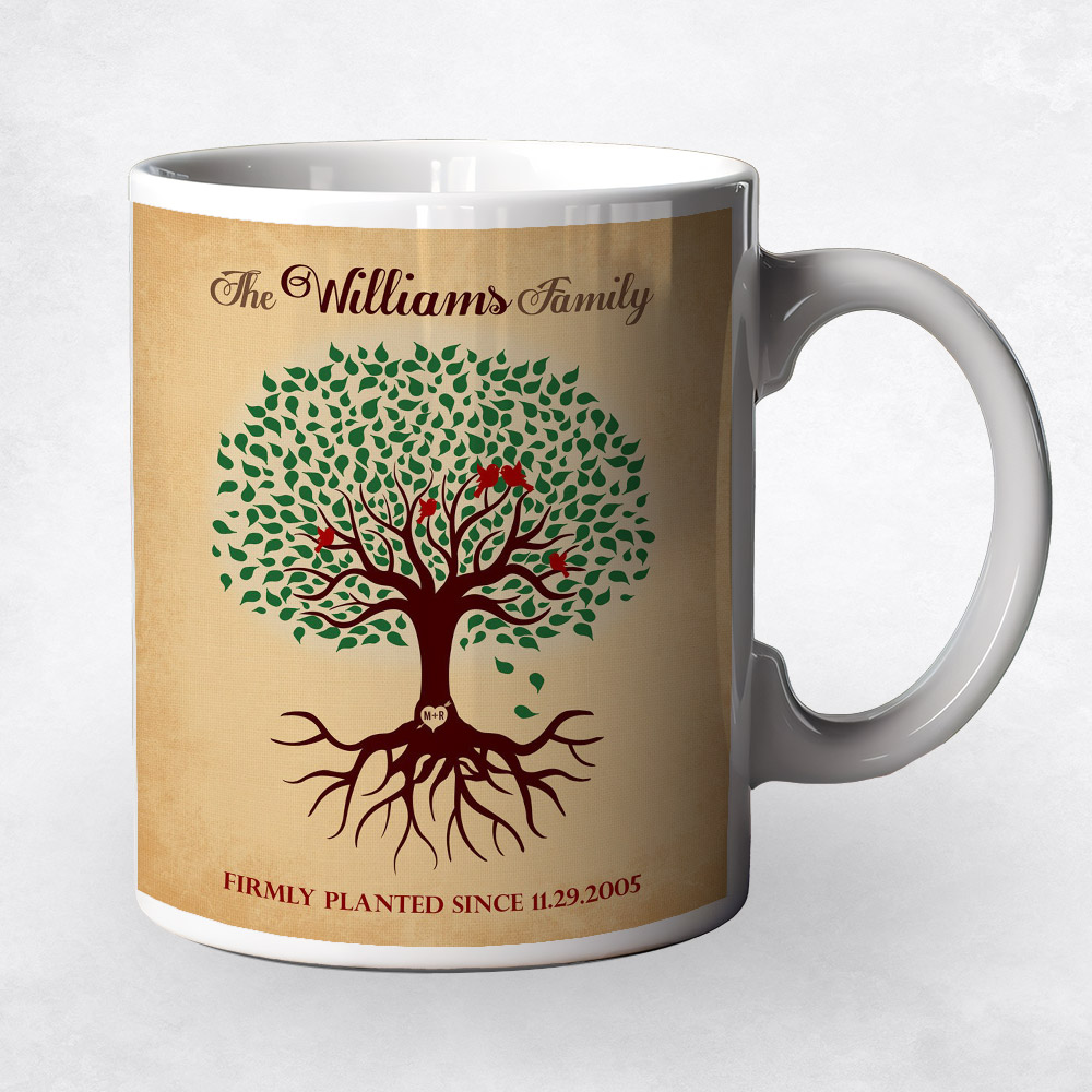 Closeup image of Green Tree with Roots on Gold  wedding Coffee Mug M-1128