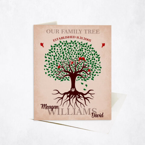 Green Family Tree with Roots Baby Birds anniversary Stationery Card-1129