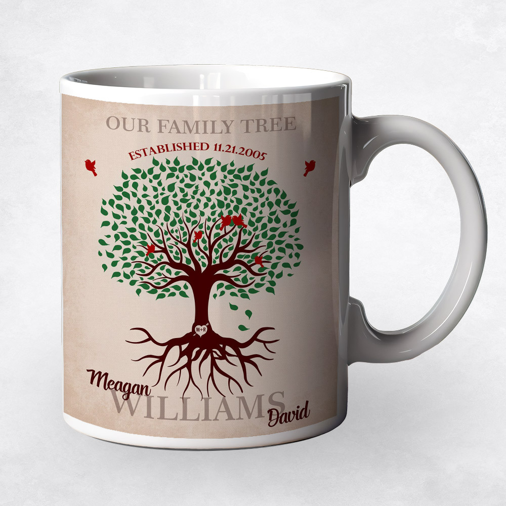 Closeup image of Green Tree with Roots Baby Birds  anniversary Coffee Mug M-1129