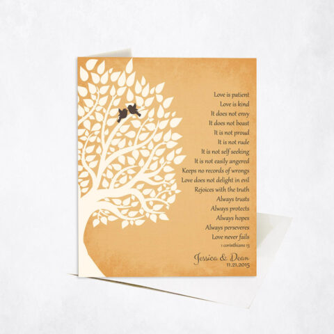 White Silhouette Tree Corinthians on Gold anniversary Stationery Card-1131