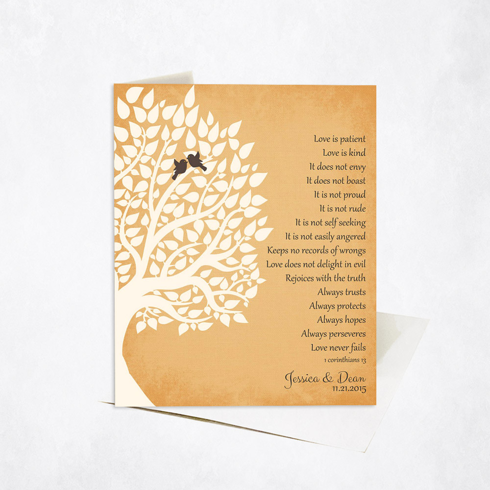 Picture of White Silhouette Tree Corinthians on Gold anniversary Stationery Card C-1131