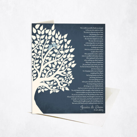 White Silhouette Tree Poem on Blue wedding Stationery Card-1132