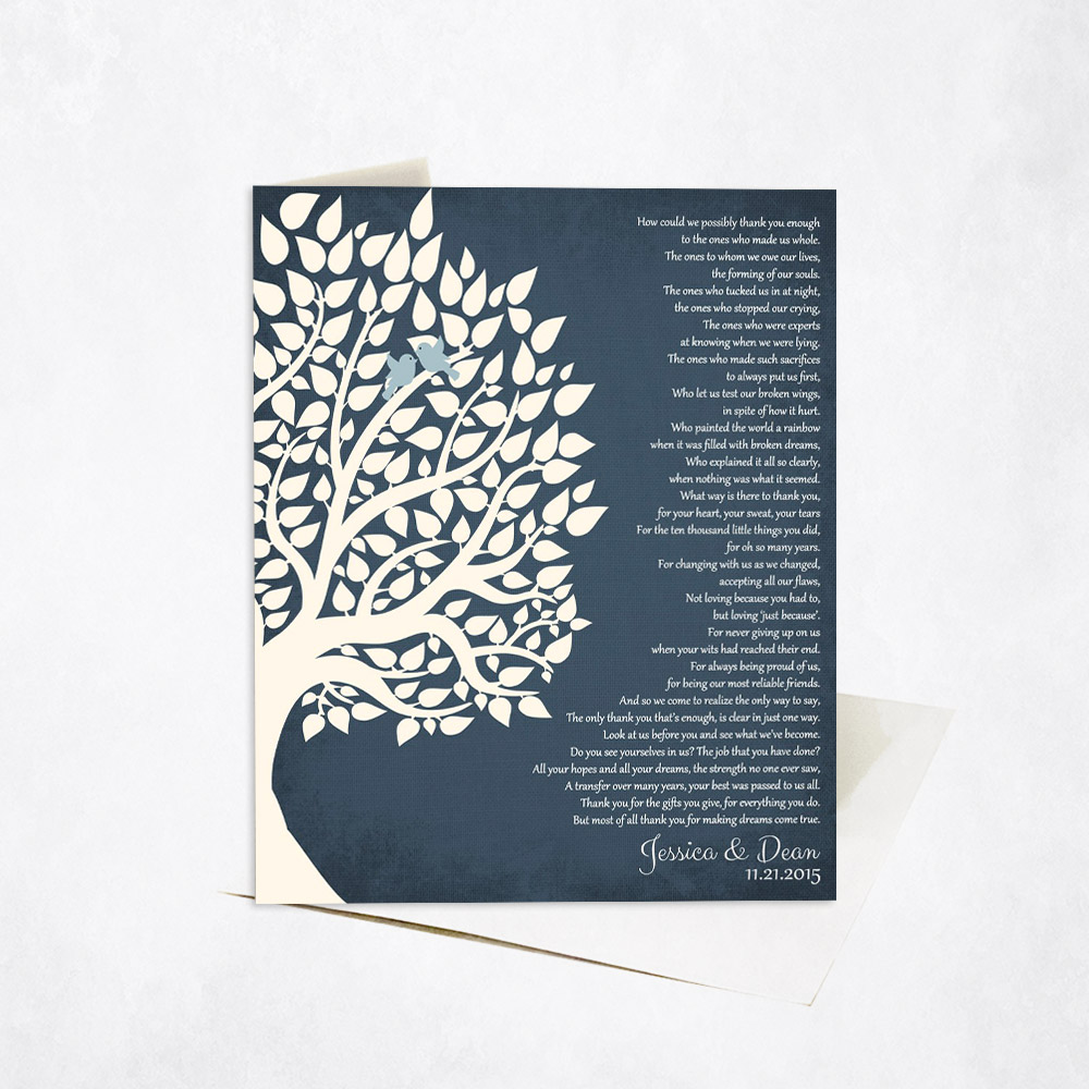 Picture of White Silhouette Tree Poem on Blue wedding Stationery Card C-1132