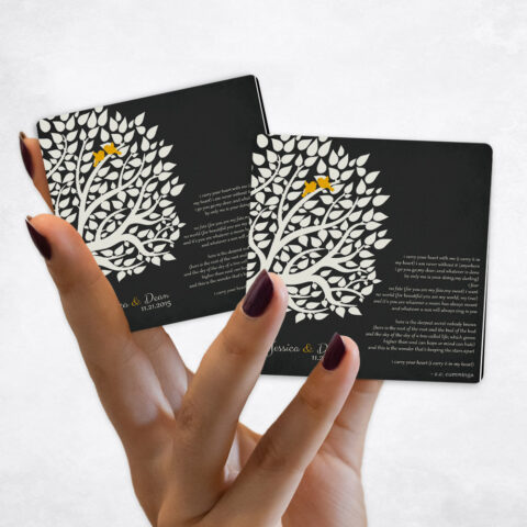 anniversary White Silhouette Tree on Black Distressed Linen Magnet Set MAG-1133