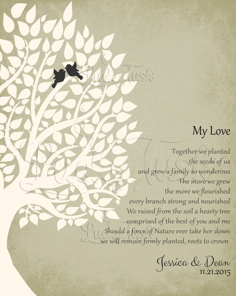 White Silhouette Tree Poem on Sage Distressed Linen anniversary Wall Plaque LTC-1134