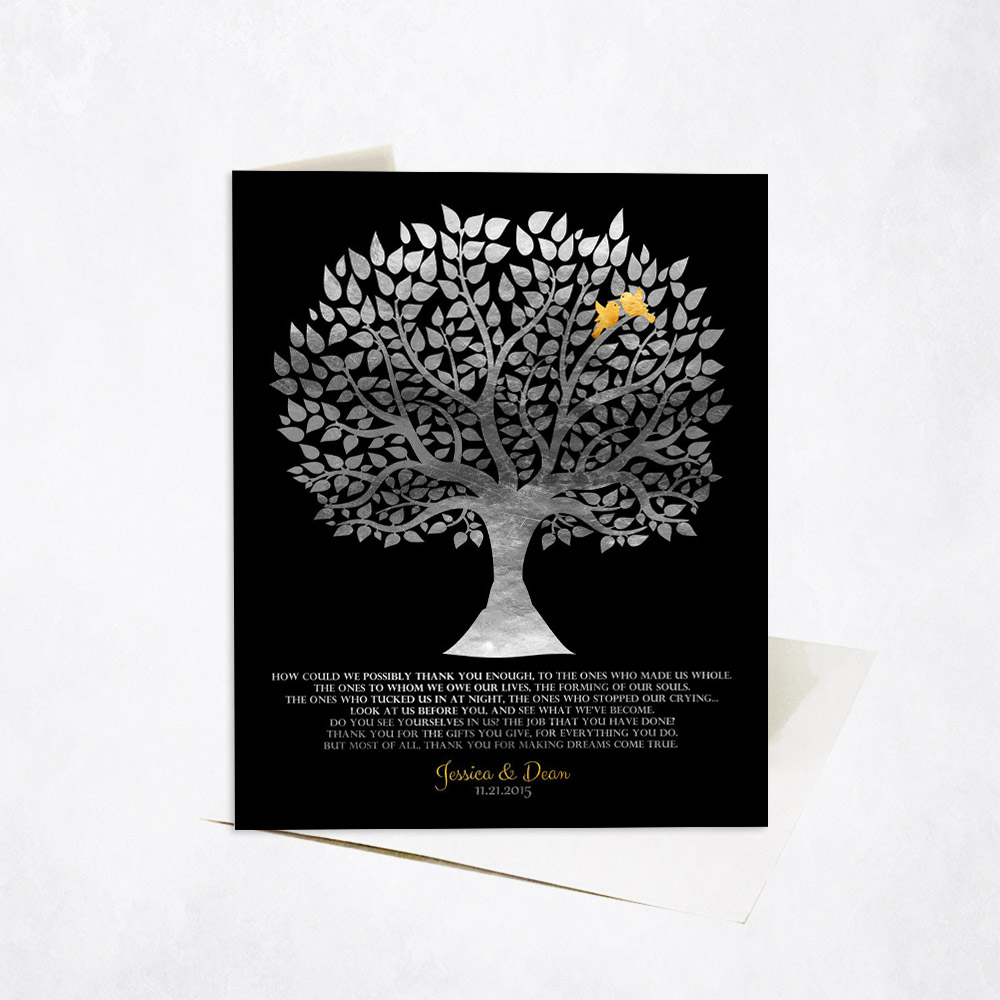 Picture of Silver Gratitude Silhouette Tree Poem Appreciation Stationery Card C-1136