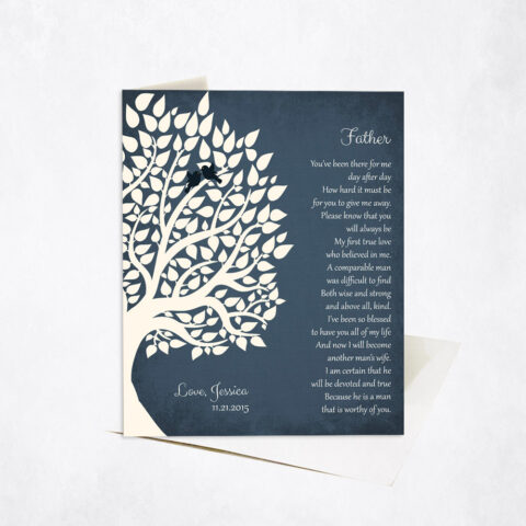 Silhouette Father Tree Poem on Blue wedding Stationery Card-1140