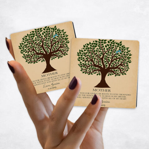 wedding Brown Tree on Gold on Distressed Linen Magnet Set MAG-1143