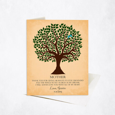 Brown Mother Gratitude Tree Quote on Gold wedding Stationery Card-1143