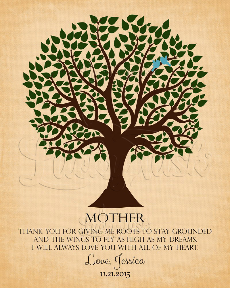 Brown Mother Gratitude Tree Quote on Gold on Distressed Linen wedding Wall Plaque LTC-1143