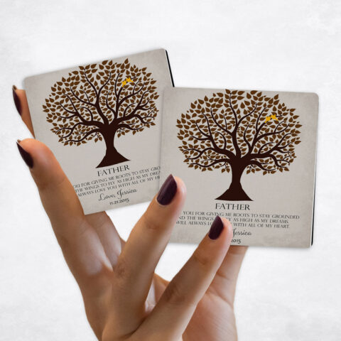 wedding Brown Tree on Gray on Distressed Linen Magnet Set MAG-1144