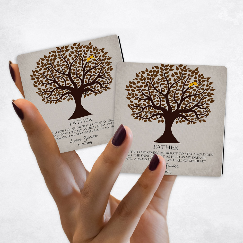 Close up picture of wedding Brown Tree on Gray on Distressed Linen Magnet Set MAG-1144