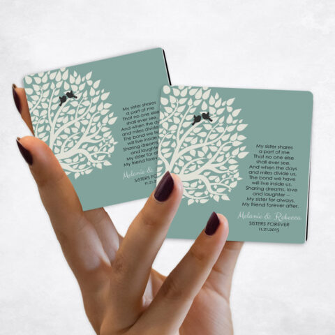 wedding White Silhouette Sisters Tree on Turquoise Magnet Set MAG-1145