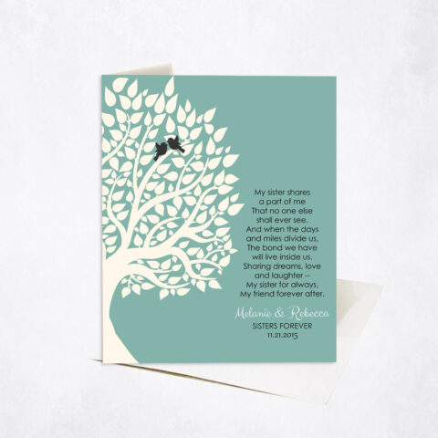 White Silhouette Sisters Tree Poem wedding Stationery Card-1145