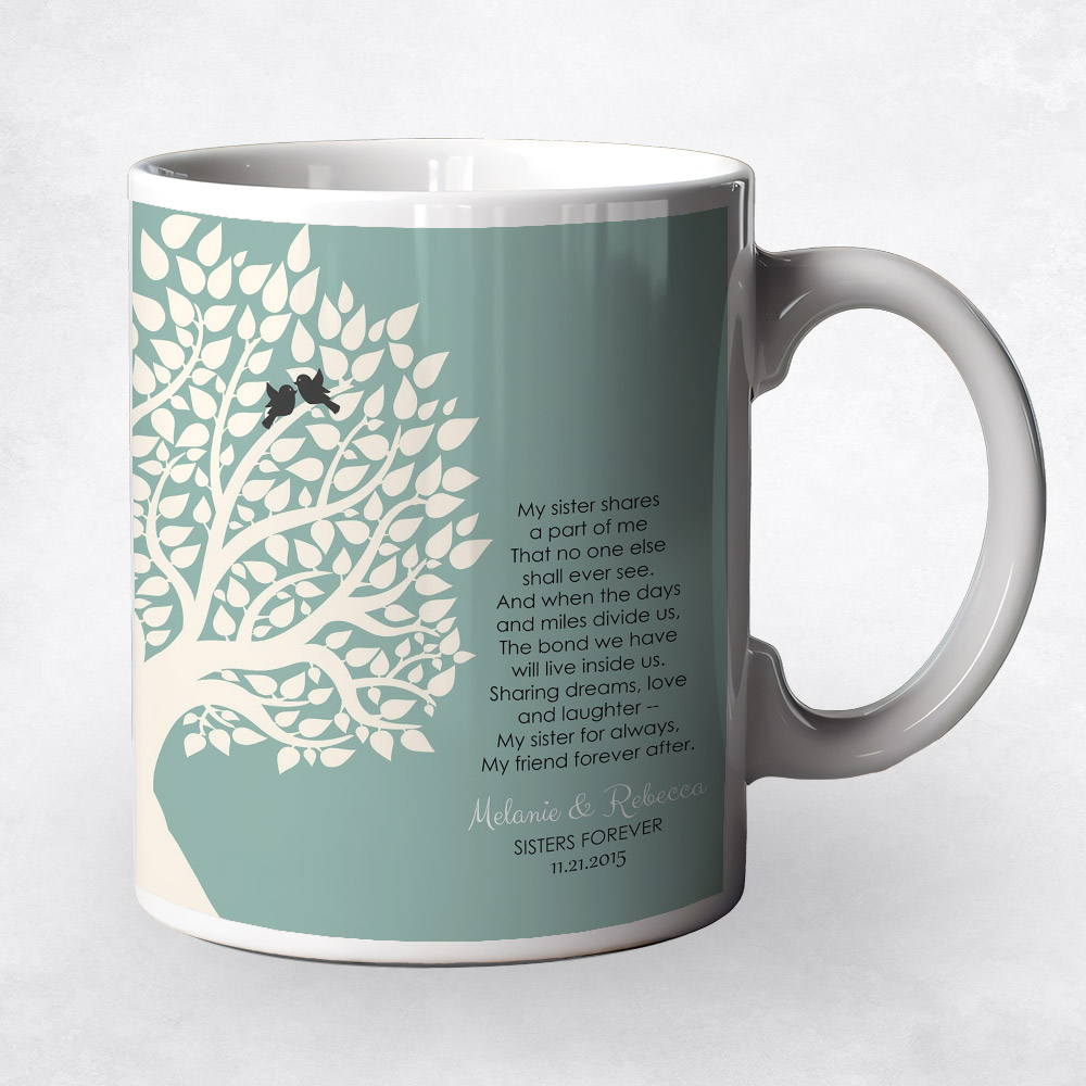 Closeup image of White Silhouette Sisters Tree  wedding Coffee Mug M-1145