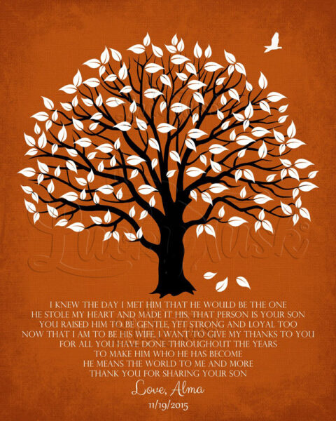 White Magnolia Gratitude Tree Poem on Orange Distressed Linen wedding Wall Plaque 1147