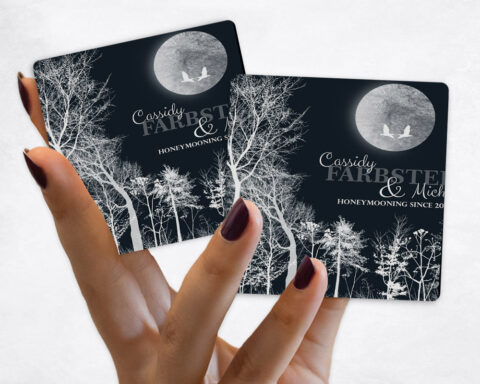 anniversary Full Moon and White Bare Trees on Blue Magnet Set MAG-1148